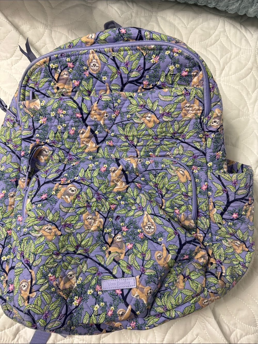Vera Bradley Lavender Quilted Sloth Print Backpack